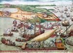 Flota cesarza Karola V atakuje Tunis w 1535 r., rycina kolorowana, XVI w.