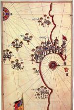 Trypolis według mapy tureckiego admirała i kartografa Piri Reisa, początek XVI w.