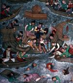 Statek kupców portugalskich tonie u brzegów Indii, miniatura z kroniki cesarza Akbara, władcy imperium Wielkich Mogołów, XVI w. 