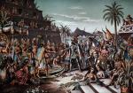  Spotkanie Hernana Cortesa z królem Azteków Montezumą w Tenochtitlan w 1519 r. 