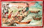 Indianie budują okręty na rozkaz Cortesa, rysunek z kroniki Diego Durana, XVI w. 