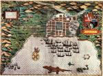 Eskadra Drake'a atakuje Santo Domingo 1 stycznia 1586 r., rycina z epoki 