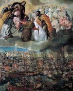 Bitwa pod Lepanto– z góry święci i aniołowie wspierają flotę chrześcijańską, mal. Paolo Veronese, 1571 r. 