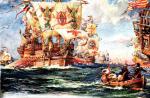 Hiszpańska Armada płynie do Anglii, rys. Bernard Finnegan Gribble, XIX w.  
