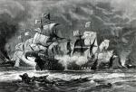 Angielski galeon „Vanguard” atakuje okręty hiszpańskie, rycina, XIX w. 2