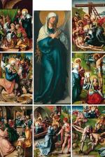 <Albrecht Dürer  „Matka Boska Bolesna” (1495/1498),  Alte Pinakothek Monachium. Obraz otacza „Siedem boleści Marii” (1495/1496), Gemäldegalerie Alte Meister, Drezno  materiały prasowe
