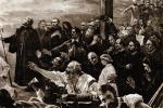 Adam Mickiewicz jako pielgrzym na czele narodu, fragment „Polonii” Jana Styki, pocztówka H. Altenberga