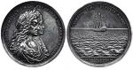 Srebrny medal wybity przez króla Anglii Jakuba II dla uczczenia Phipsa i jego wyprawy, 1687 r. (awers i rewers) 