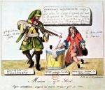 Żołnierz siłą nakłania protestanta do przejścia na katolicyzm, rycina z drugiej połowy XVII w. 