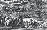 Ludwik XIII podczas walk z Anglikami na wyspie Ré, rycina z epoki 