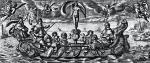 Ludwik XIII i kardynał Richelieu na łodzi, alegoryczna rycina z epoki 