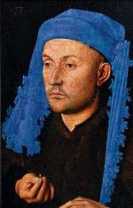 Jan van Eyck  „Mężczyzna  w niebieskim chaperonie”, olej na desce (brukenthal national museum, sibiu)