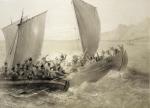 Kozacy azowscy atakują turecką łódź z brankami na Morzu Czarnym, litografia francuska,  