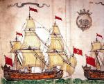 Angielski okręt wojenny „Sallbery”, akwarela, druga połowa XVII w. 