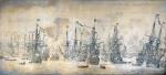 Angielski atak na holenderską eskadrę pod Bergen w Norwegii, 12 sierpnia 1665 r,. rys. Willem van de Velde Młodszy 