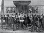 Podpisanie angielsko-holenderskiego traktatu w Bredzie, 31 czerwca 1667 r., rycina z epoki   