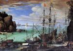 Holenderskie statki i łodzie przy brzegu, mal. Paul Dril, XVII w.