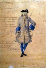 Oficer francuskiej marynarki, rysunek z 1718 r. 