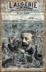 Jules Verne w podwodnym świecie, rysunek satyryczny z francuskiej gazety „L’Algerie” ukazującej się w Oranie, czerwiec 1884 r.