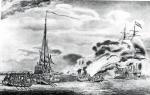 Francuzi atakują holenderskie okręty u ujścia Skaldy, rycina, 1793 r. 