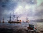 Atak USS „Turtle” na HMS „Eagle” na rzece Hudson, litografia, XIX w. 