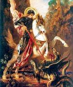 Św. Jerzy prawosławny święty żyjący w III w.  w Kapadocji. Przedstawiany jako walczący ze smokiem. Zginął za wiarę ścięty mieczem