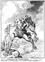 Upadek francuskiego kolosa, rysunek satyryczny Jamesa Gillraya wykonany po bitwie pod Abukirem, 1798 r.