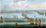 Początek ataku floty Nelsona na hiszpańsko-francuski szyk liniowy, rycina według obrazu Thomasa Whitecombe’a, 1817 r. 
