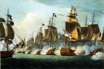 Bitwa pod Trafalgarem – HMS „Victory” przedziera się przez wrogi szyk, rycina, 1817 r. 