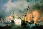 Bitwa pod Navarino – starcie rosyjskiego liniowca „Azowa” z okrętami tureckimi (fragment), mal. Iwan Ajwazowski, 1846 r.