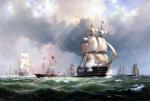 Brytyjska flota wypływa ze Spithead na Bałtyk, mal. William Melby, 1854 r.
