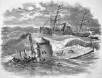  Załoga opuszcza tonący USS „Monitor” 30 grudnia 1862 r., rycina z epoki 