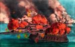 Okręty pancerne Unii ostrzeliwują baterię konfederatów w Charleston,  kwiecień 1863 r.