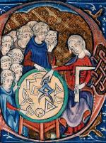 Kobieta nauczająca geometrii, ilustracja ze średniowiecznego tłumaczenia „Elementów” Euklidesa (ok. 1310 r.)