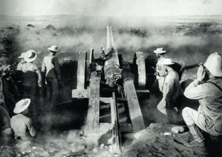 British naval cannons firing on Boer positions, c.1900 [720x510]