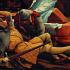 Matthias Grunewald „Żołnierze strzegący grobu Chrystusa, w chwili Zmartwychwstania”.  Fragment otłarza z Insenheim. (ok. 1512-1516)