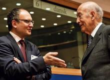 Redaktor naczelny „Rzeczpospolitej” Paweł Lisicki i honorowy przewodniczący Atomium Culture Valery Giscard d’Estaing  podczas wczorajszej inauguracji projektu w BrukseliBigger
