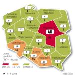 Liczba bankructw w województwach. Najwięcej plajt jest tam, gdzie zarejestrowanych jest najwięcej firm, czyli w województwach mazowieckim i śląskim. 