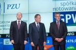 Od lewej prezes PZU, Andrzej Klesyk, premier Donald Tusk i minister skarbu, Aleksander Grad