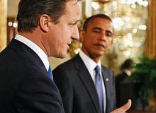 David Cameron podczas wizyty w Ameryce (na zdjęciu z Barackiem Obamą) nie popisał się wiedzą historyczną / fot: Kevin LamarqueBigger