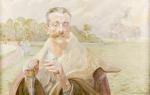 Jacek MALCZEWSKI, Portret mężczyzny na tle pejzażu, 1920 r., olej/płótno, 60 x 93 cm, sygnowany i datowany p. d.: J. Malczewski 1920'