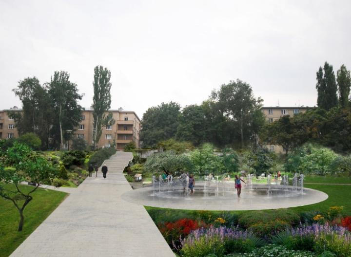 Koncepcja fontanny typu pluskowisko na Placu Lelewela. Wariant I.