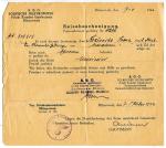 *Wystawiony 7 października 1944 roku dokument marzeń, czyli niemieckie zezwolenie na popowsta- niowe przesiedlenie do rodziny mieszkającej w Opocznie. Kosztował dwie butelki koniaku, które postawiono na stole przed podpisanym u dołu oficerem