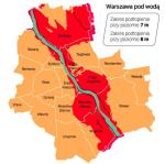 W razie przerwania wałów (jest to mało prawdopodobne) zalane mogą zostać Praga-Południe, Dolny Mokotów i Wilanów. Na prawym brzegu na całej długości niebezpieczny jest teren blisko Wisły. ∑