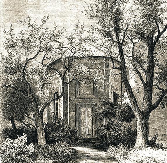 Budynek w ogrodzie Słuszków na rycinie (1869) oraz na zdjęciach (okres międzywojenny)